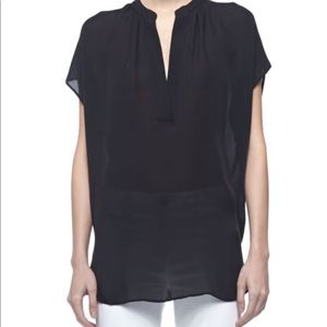 Vince Cap-Sleeve Silk Popover Blouse, Black